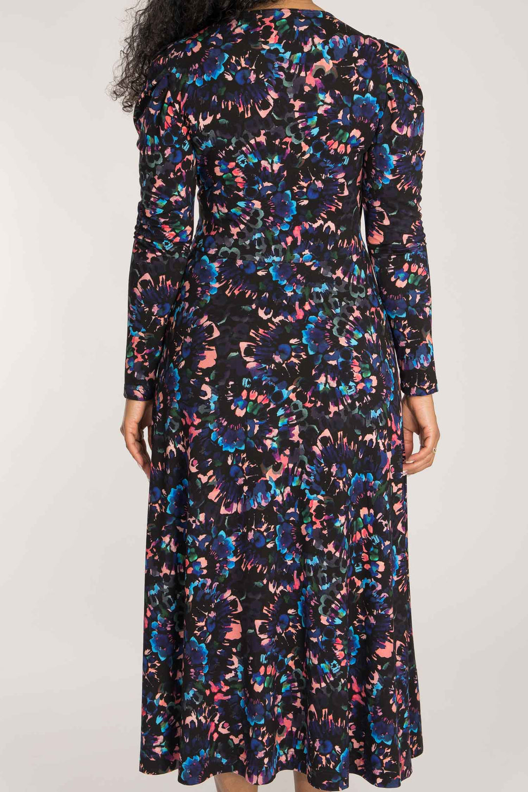 Closed wrap midi jersey dress - Blue-Pink