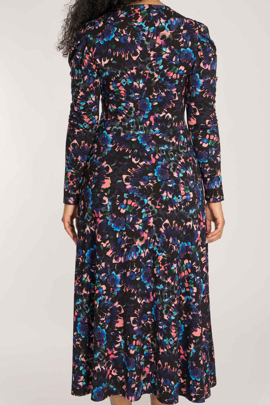 Closed wrap midi jersey dress - Blue-Pink