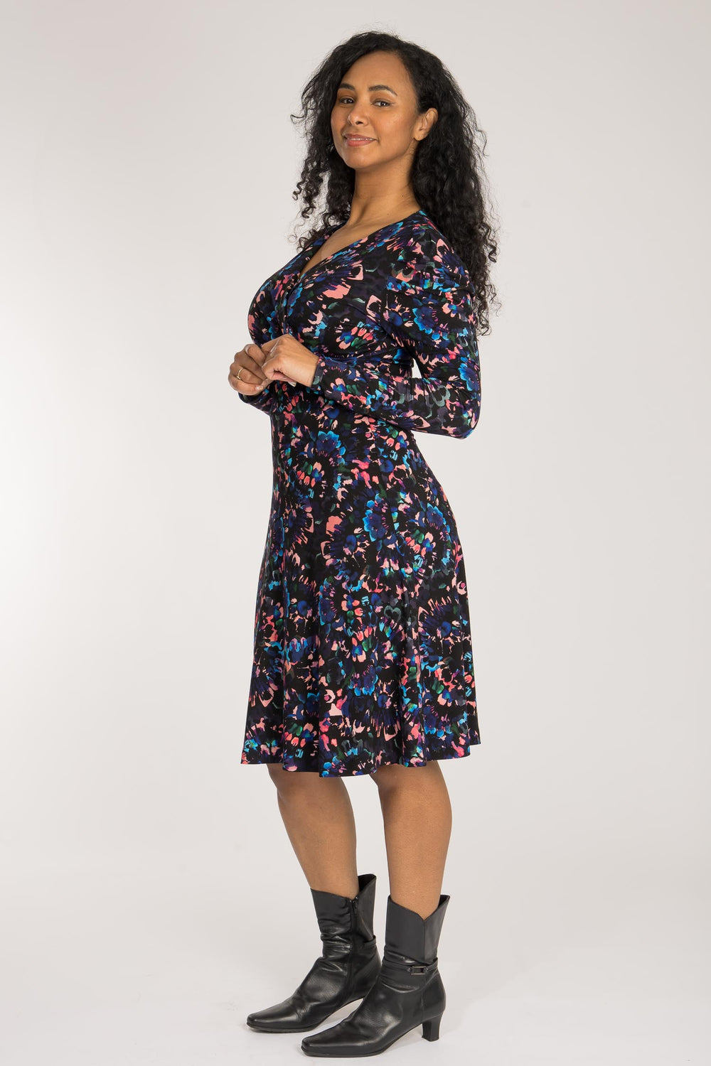 Closed wrap short jersey dress - Blue-Pink