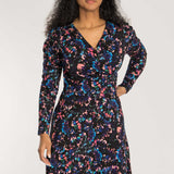 Closed wrap short jersey dress - Blue-Pink
