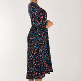 Ideal printed midi jersey dress - Blue-Pink
