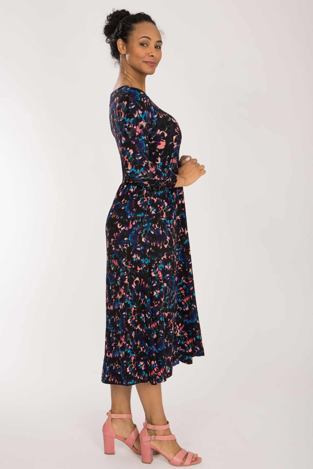 Ideal printed midi jersey dress - Blue-Pink