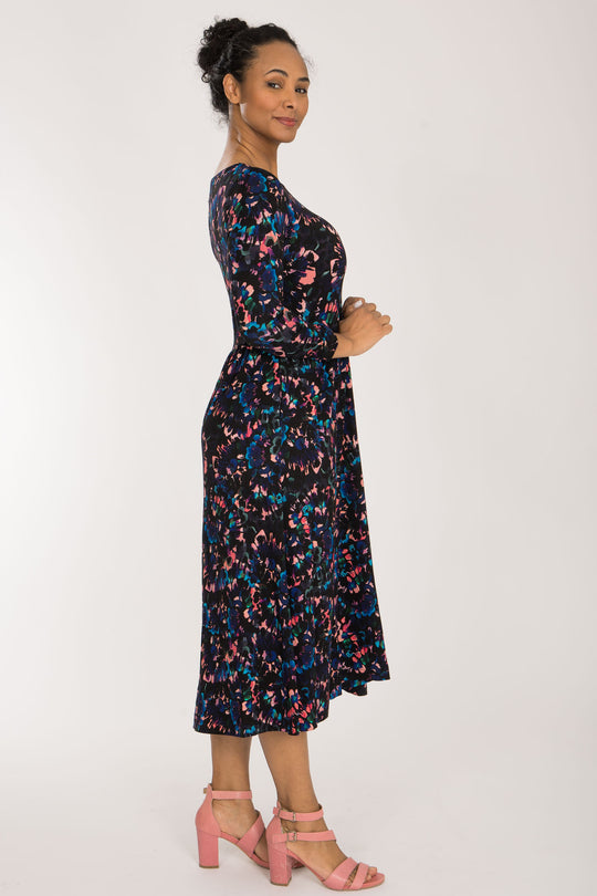 Ideal printed midi jersey dress - Blue-Pink