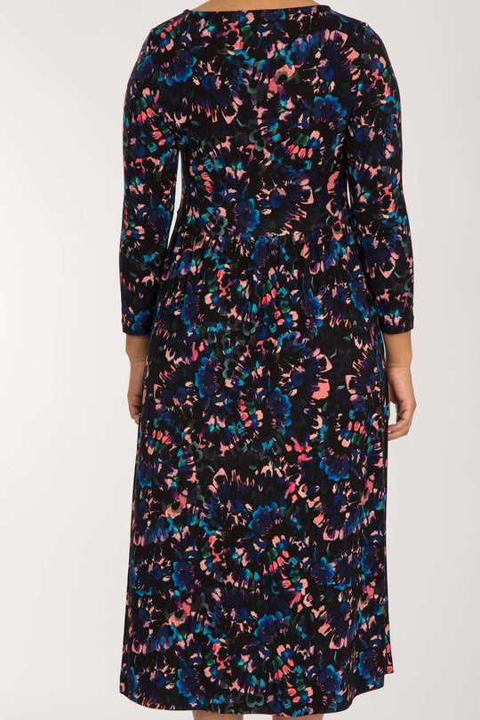 Ideal printed midi jersey dress - Blue-Pink