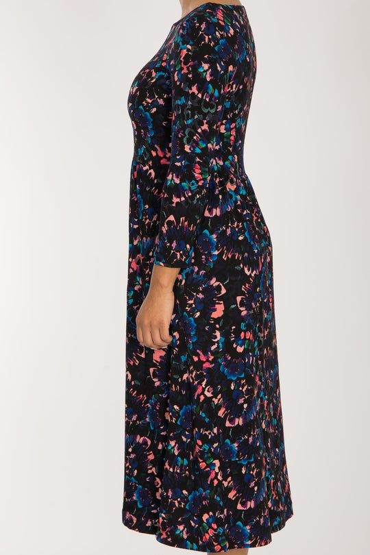 Ideal printed midi jersey dress - Blue-Pink