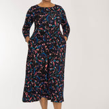 Ideal printed midi jersey dress - Blue-Pink