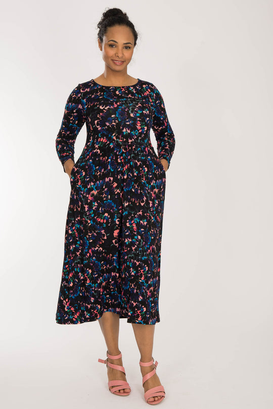 Ideal printed midi jersey dress - Blue-Pink