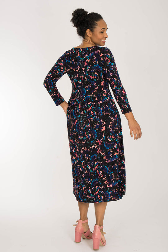 Ideal printed midi jersey dress - Blue-Pink