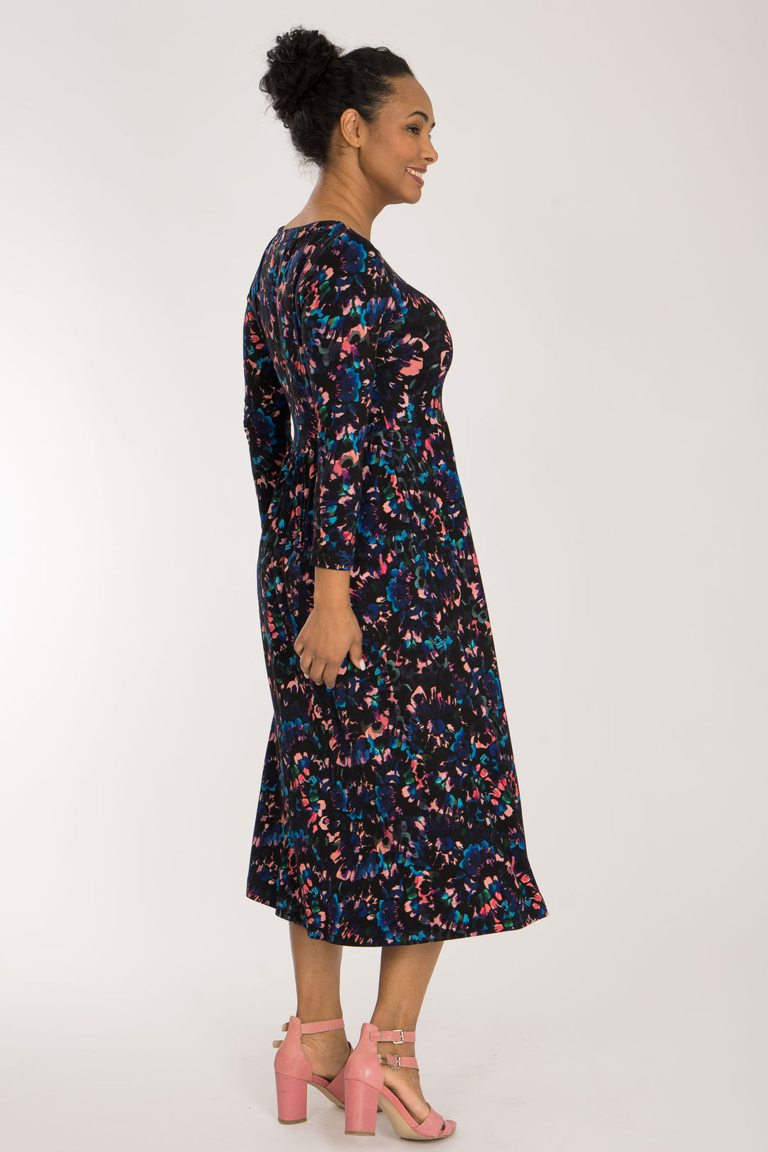 Ideal printed midi jersey dress - Blue-Pink