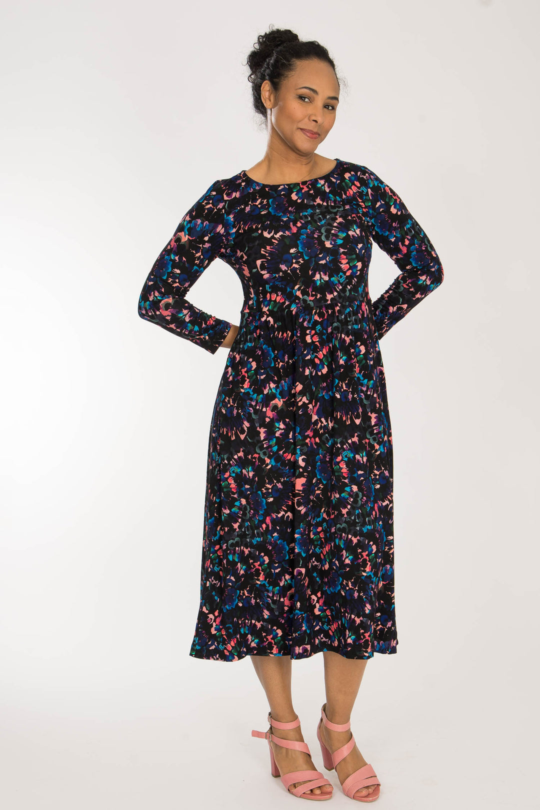 Ideal printed midi jersey dress - Blue-Pink