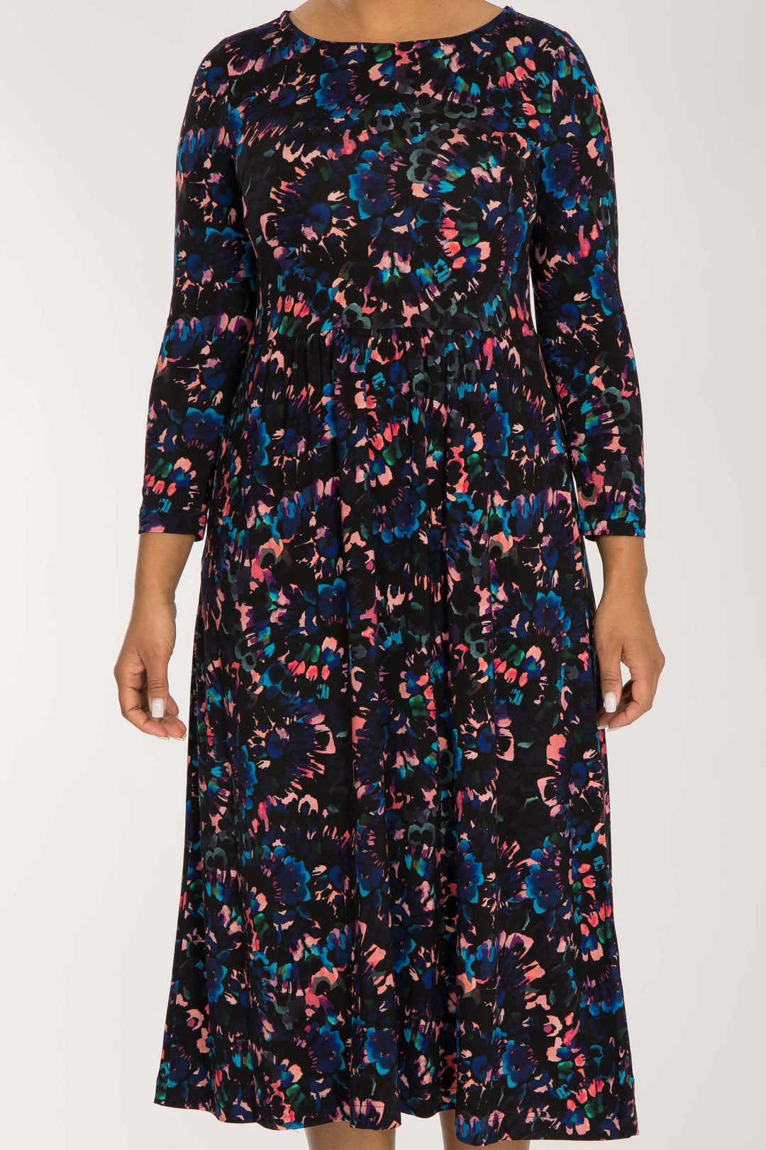 Ideal printed midi jersey dress - Blue-Pink