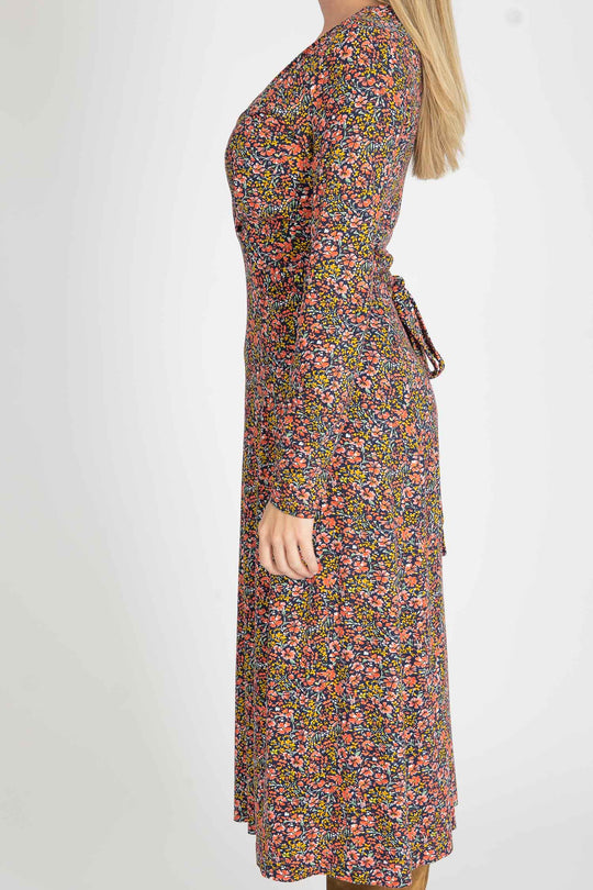 Essential printed midi jersey dress - Navy flowers - Mönstrad vadlång klänning i trikå