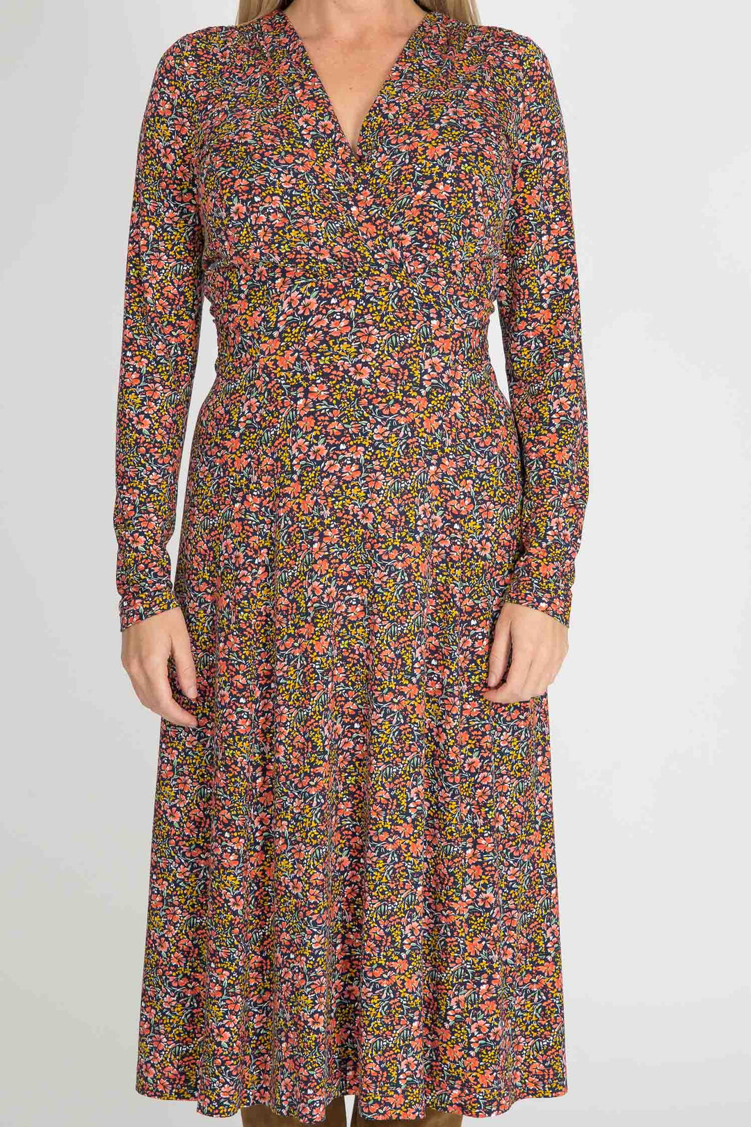 Essential printed midi jersey dress - Navy flowers - Mönstrad vadlång klänning i trikå
