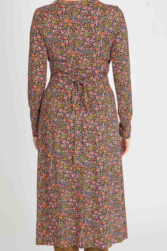 Essential printed midi jersey dress - Navy flowers - Mönstrad vadlång klänning i trikå