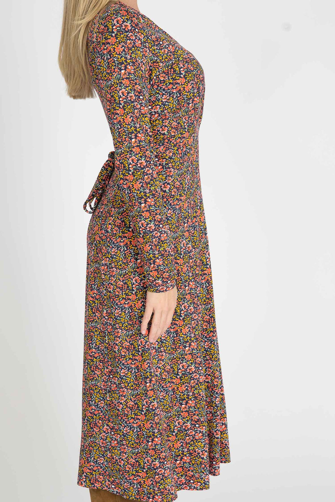Essential printed midi jersey dress - Navy flowers - Mönstrad vadlång klänning i trikå