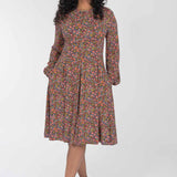 Pleated waist short jersey dress - Navy flowers