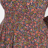 Pleated waist short jersey dress - Navy flowers