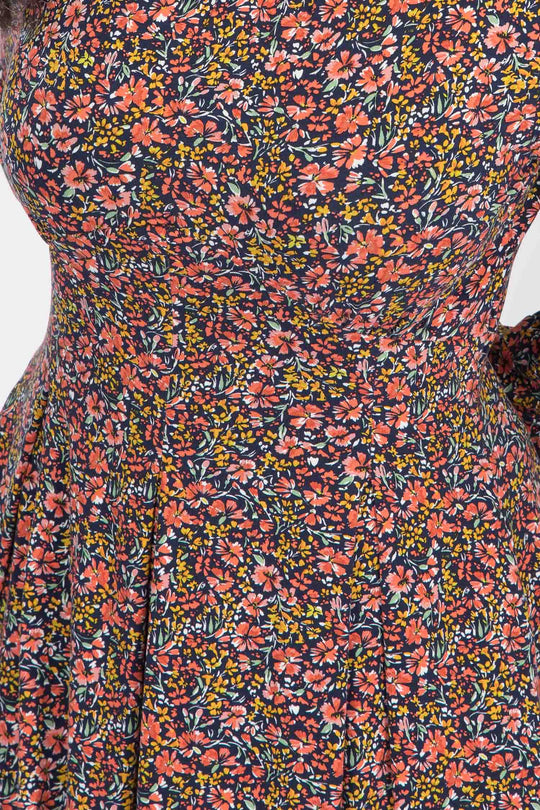 Pleated waist short jersey dress - Navy flowers
