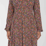 Pleated waist short jersey dress - Navy flowers