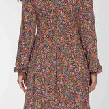 Pleated waist short jersey dress - Navy flowers