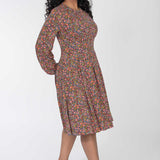 Pleated waist short jersey dress - Navy flowers