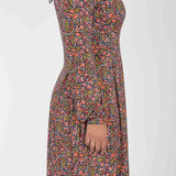 Pleated waist short jersey dress - Navy flowers