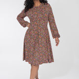 Pleated waist short jersey dress - Navy flowers