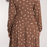 Pleated waist short jersey dress - Brown dot