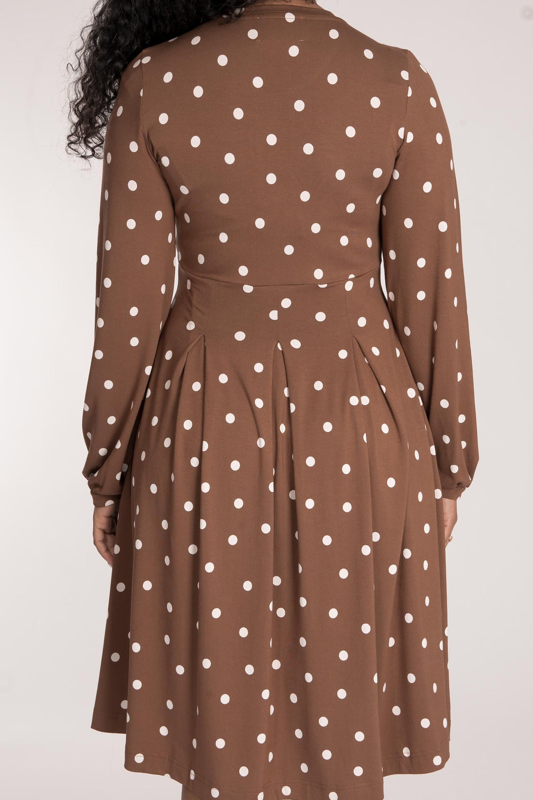 Pleated waist short jersey dress - Brown dot