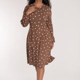 Pleated waist short jersey dress - Brown dot