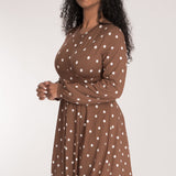 Pleated waist short jersey dress - Brown dot