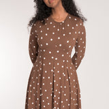Pleated waist short jersey dress - Brown dot