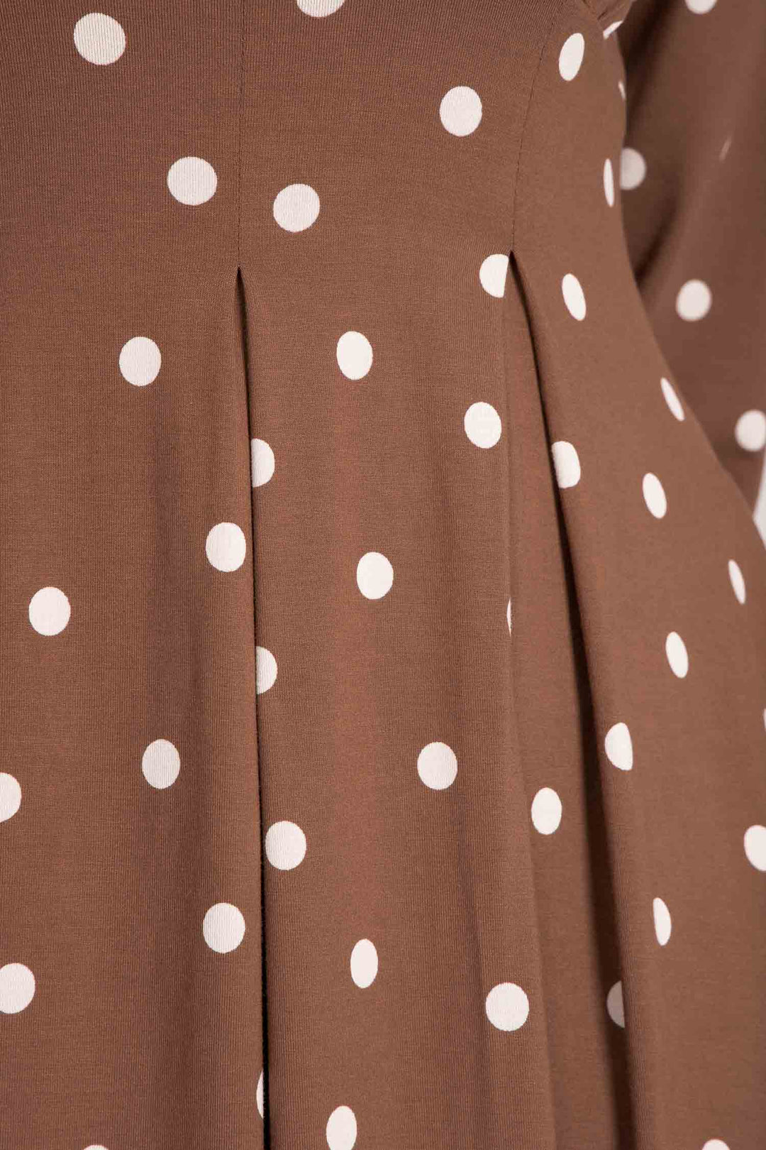 Pleated waist short jersey dress - Brown dot