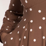 Pleated waist short jersey dress - Brown dot