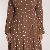 Pleated waist short jersey dress - Brown dot