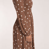Pleated waist short jersey dress - Brown dot
