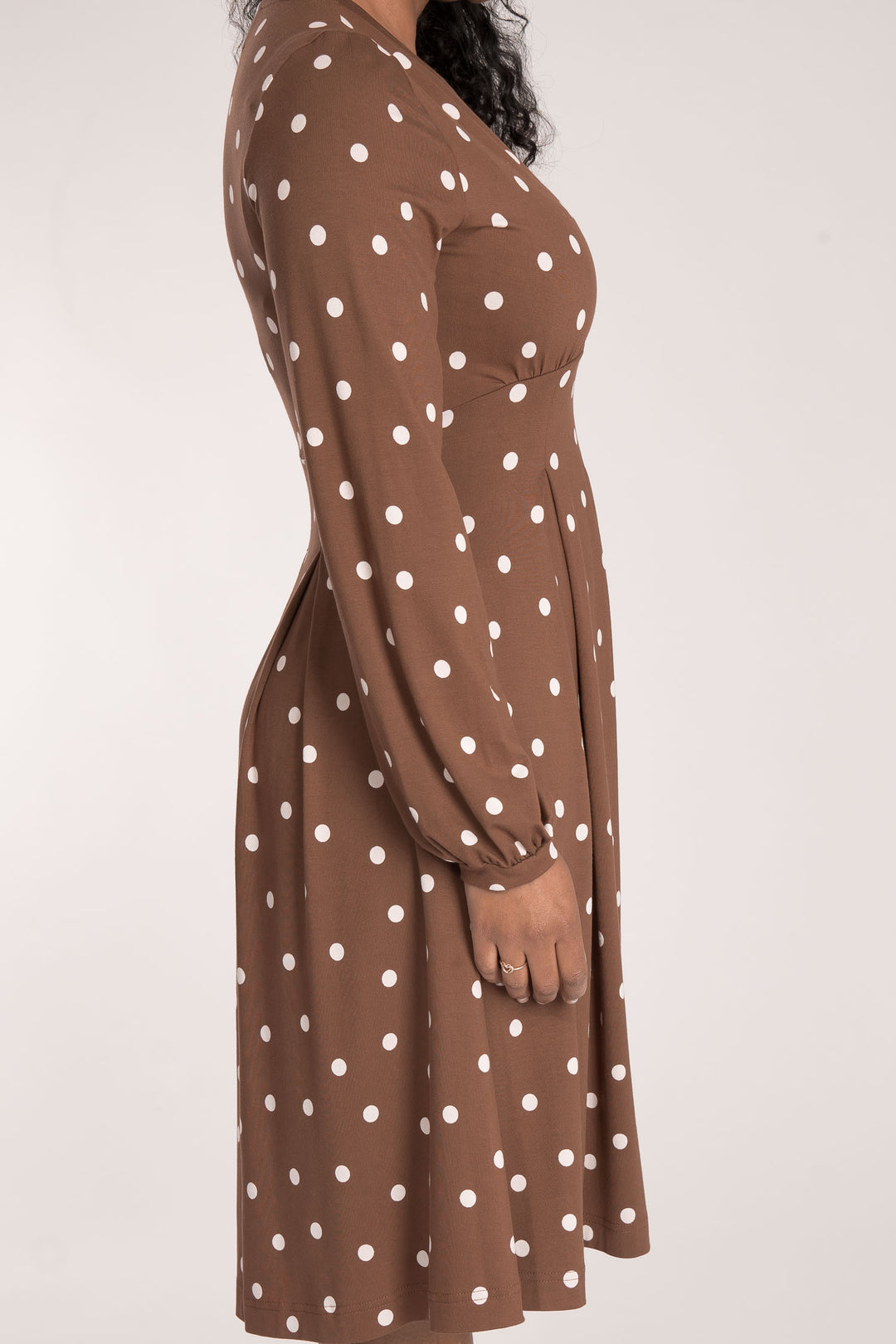 Pleated waist short jersey dress - Brown dot