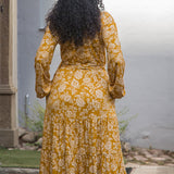 Frill midi wrap jersey dress - Ochre