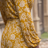 Frill midi wrap jersey dress - Ochre