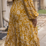 Frill midi wrap jersey dress - Ochre