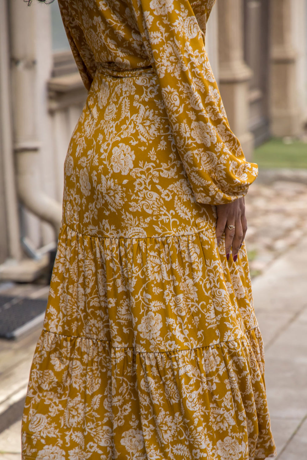 Frill midi wrap jersey dress - Ochre