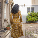 Frill midi wrap jersey dress - Ochre