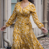 Frill midi wrap jersey dress - Ochre