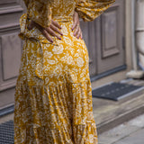 Frill midi wrap jersey dress - Ochre