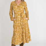 Frill midi wrap jersey dress - Ochre