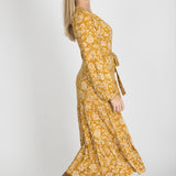 Frill midi wrap jersey dress - Ochre