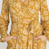 Frill midi wrap jersey dress - Ochre