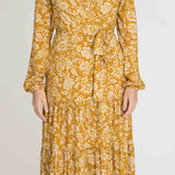 Frill midi wrap jersey dress - Ochre