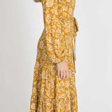 Frill midi wrap jersey dress - Ochre