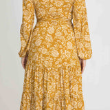 Frill midi wrap jersey dress - Ochre